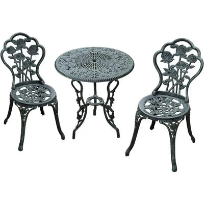 3 Piece Cast Aluminium Bistro Set, Green Outsunny