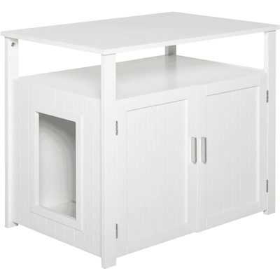 Grey Wooden Cat Litter Box Enclosure, Shelf, Double Doors Pawhut