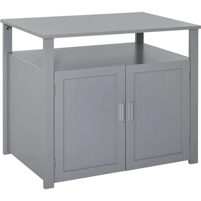 Grey Wooden Cat Litter Box Enclosure, Shelf, Double Doors