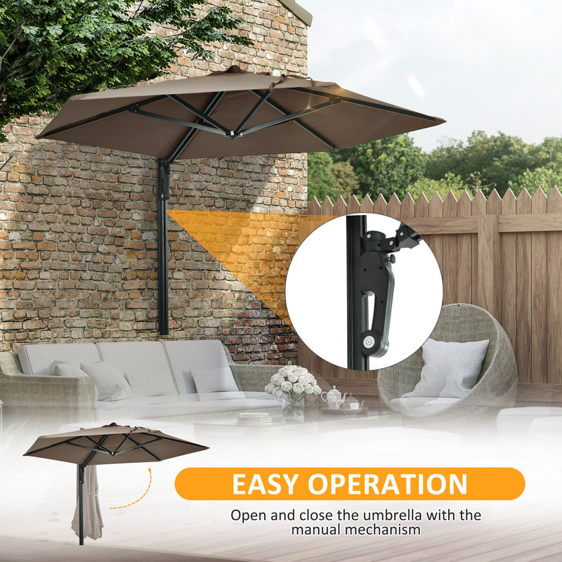 Khaki 25m Wall Mounted Garden Parasol With 180 Degree Rotating Canopy For Patio Use