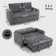 2 Seater Sofa Bed with Pull Out Design and Soft Corduroy Upholstery for Small Spaces Charcoal Grey