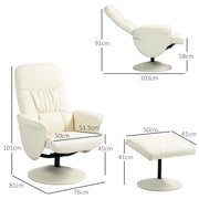 Swivel Recliner Chair with Footstool and High Back for Lounge Comfort, Cream White