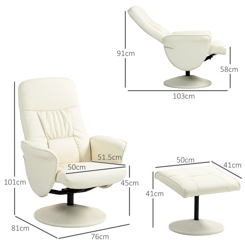 Swivel Recliner Chair with Footstool and High Back for Lounge Comfort, Cream White