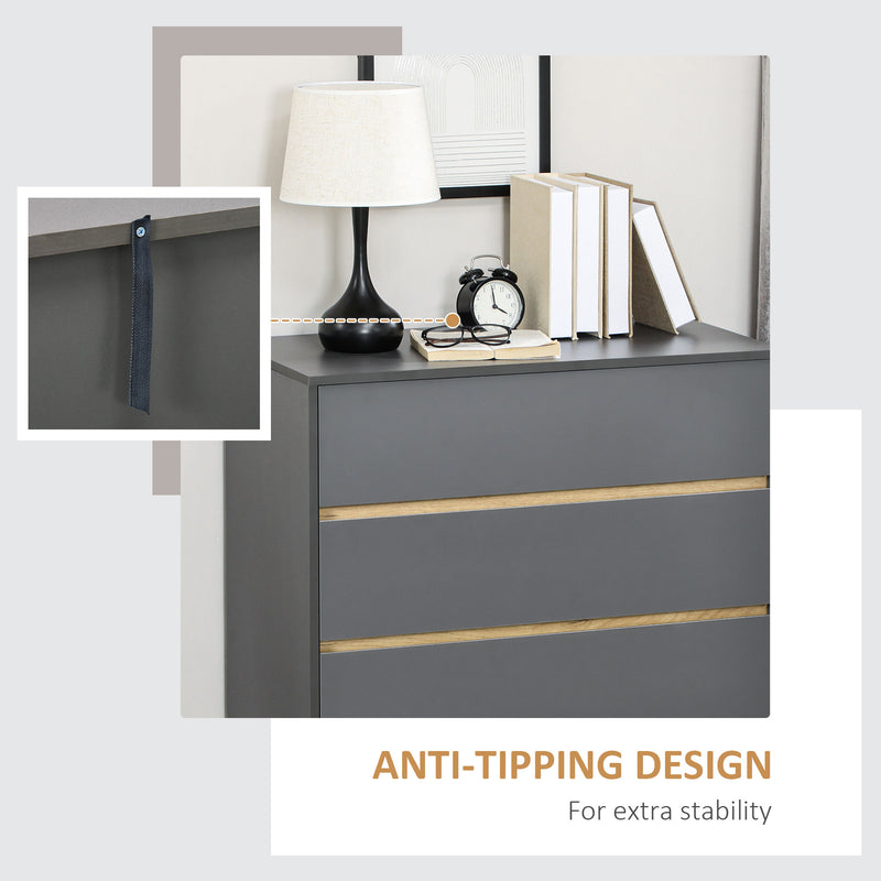 3 Drawer Chest of Drawers with Spacious Storage for Bedroom or Lounge 80cm Dark Grey