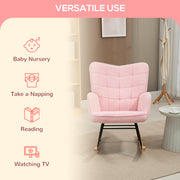 Pink Soft Fleece Wingback Rocking Chair Comfortable Elegant Design by HOMCOM