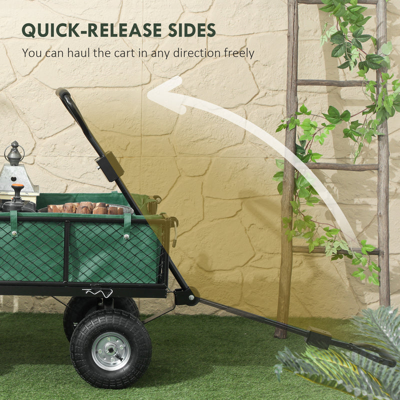 Green 114L Steel Frame Garden Cart Trolley for Heavy Loads by Outsunny