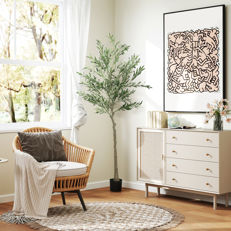 6ft Artificial Olive Tree with 900 Silk Leaves and 40 Fruits in Pot for Indoor Decoration