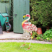 Pink Metal Flamingo Garden Statue with Ground Stakes for Outdoor Pond Decor by Outsunny