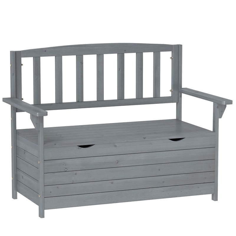 Grey Two Seater Wooden Garden Storage Bench With Storage by Outsunny