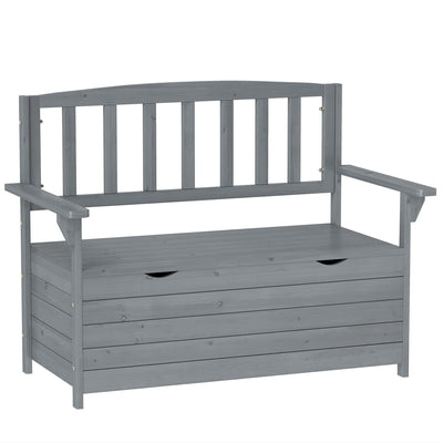 Grey Two Seater Wooden Garden Storage Bench With Storage by Outsunny