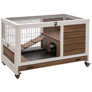 2 Tier Wooden Guinea Pig Hutch with Enclosed Run Ideal for Outdoor Use Brown