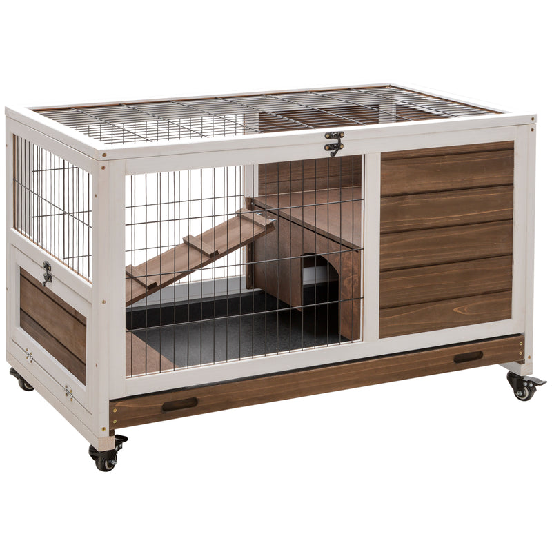 2 Tier Wooden Guinea Pig Hutch with Enclosed Run Ideal for Outdoor Use Brown
