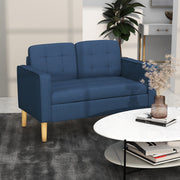 Compact 2 Seater Loveseat Sofa with Hidden Storage and Wood Legs for Small Spaces Blue