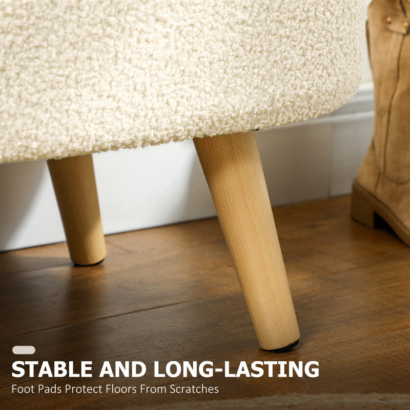 Storage Ottoman Bench with Hidden Compartment Cream White Teddy Fleece  by HOMCOM