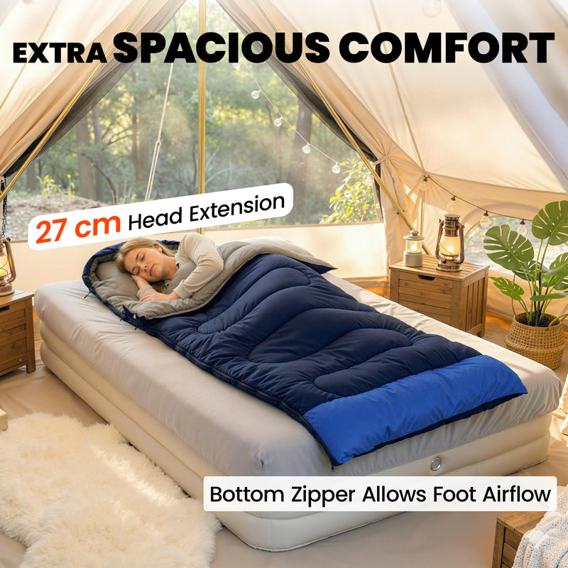 Sleeping Bag for Camping with Spacious Design and Blanket Zip Navy Blue