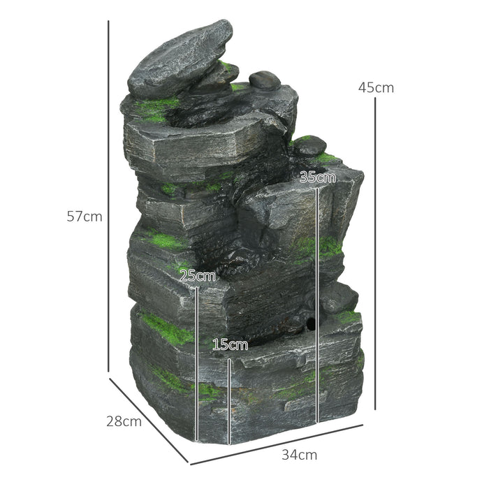 Dark Grey Garden Water Feature with LED Lights for Outdoor Decor by Outsunny