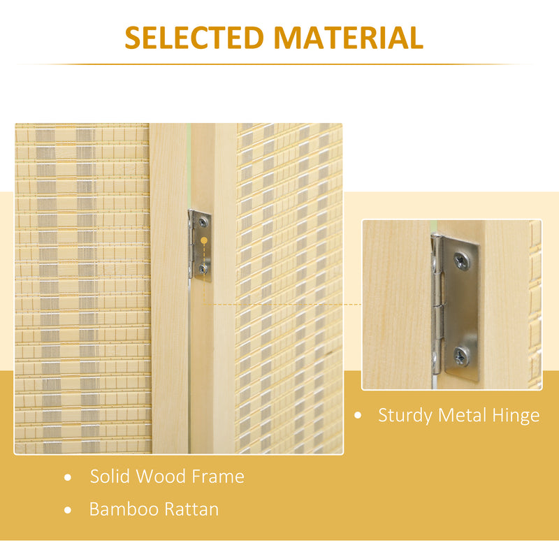 4 Panel Folding Room Divider Screen Creates Privacy In Bedroom Or Office, Natural