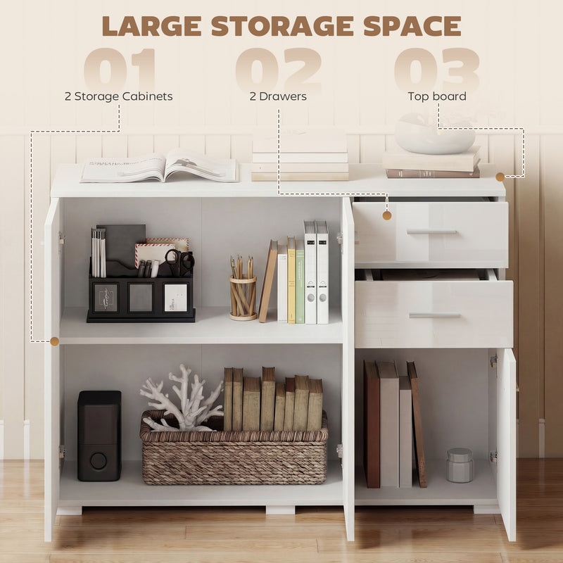 Sideboard with Adjustable Shelf for Organised Storage High Gloss White AOSOM