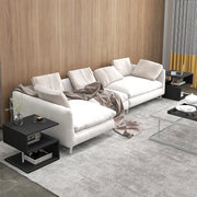 Set of 2 Wooden S Shape Coffee Tables with 2 Tier Storage Shelves for Living Room Black