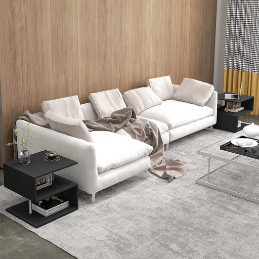 Set of 2 Wooden S Shape Coffee Tables with 2 Tier Storage Shelves for Living Room Black