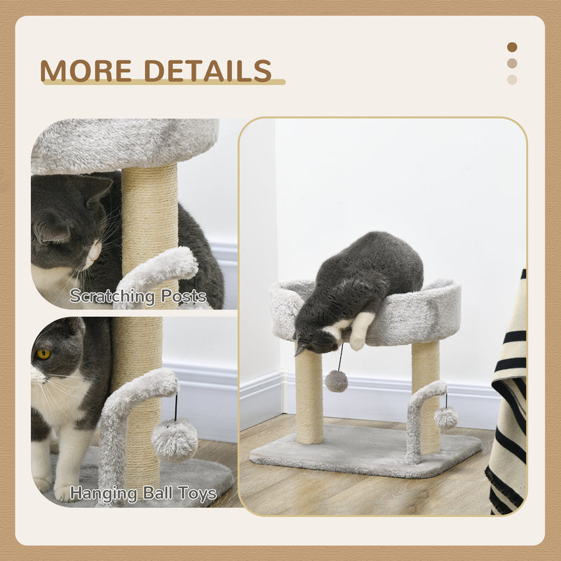 Indoor Cat Tree with Sisal Scratching Post and Hanging Toy Balls for Play, Light Grey