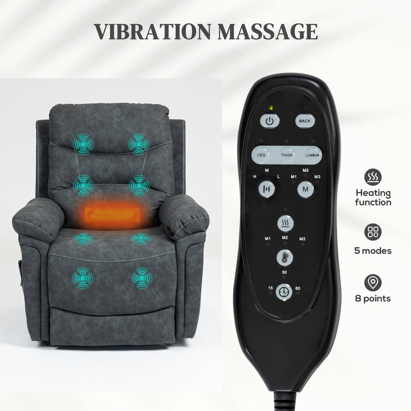 Grey Power Lift Recliner Chair with Heat Vibration Massage and USB Port for Elderly Support