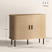 Mid Century Modern Sideboard Storage Cabinet with Tambour Sliding Doors Oak by HOMCOM