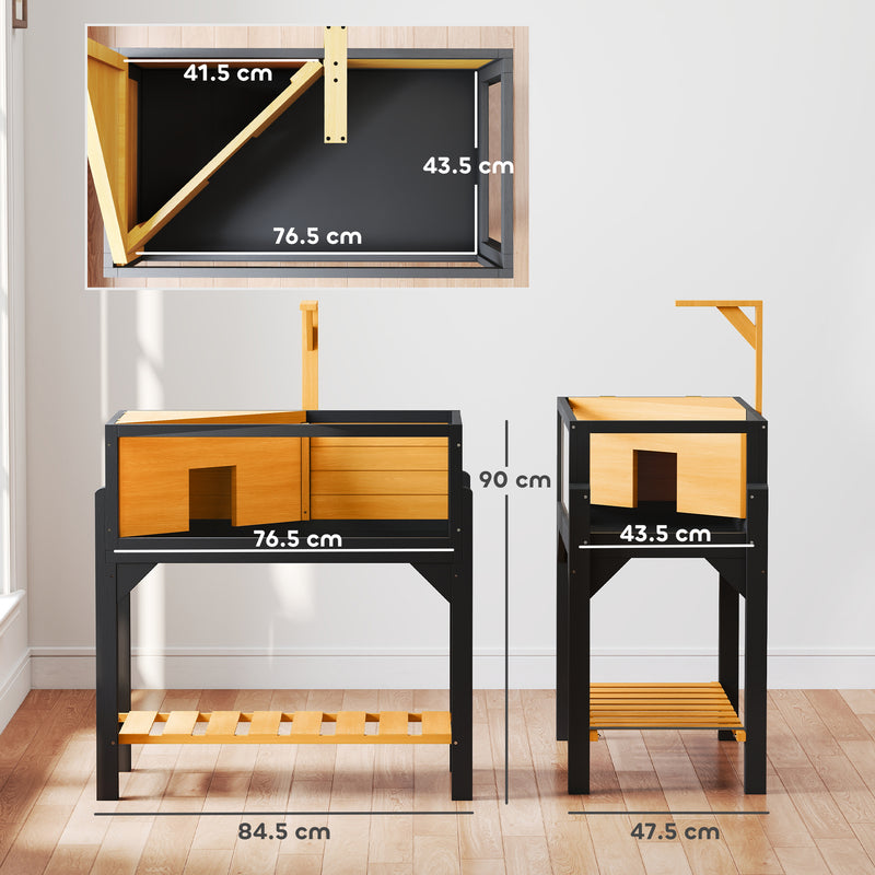 Wooden Tortoise House with Openable Top Clear Windows and Storage Shelf Yellow