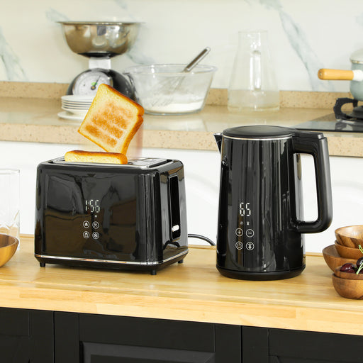 Black 1.5L 3000W Fast Boil Kettle and 2 Slice Toaster Set With 7 Browning Levels by HOMCOM