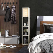 Three Shelf Standing Floor Lamp with Oak Frame and White Shade for Living Room by HOMCOM