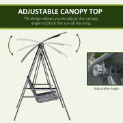 2 Seater Garden Swing Chair With Adjustable Canopy Shade And Metal Frame Dark Grey