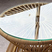 Round Rattan Side Table with Glass Top for Garden Patio and Balcony by Outsunny
