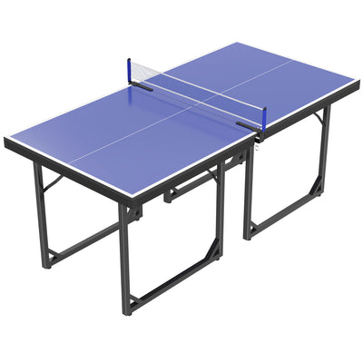Foldable Indoor Outdoor Table Tennis Table with Net and Easy Storage 6ft Blue AOSOM