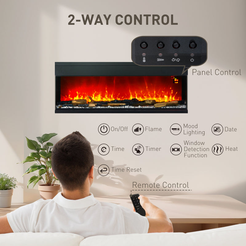 Glass Panel Convector Heater 1800W with Adjustable Flame and Temperature Control by Homcom