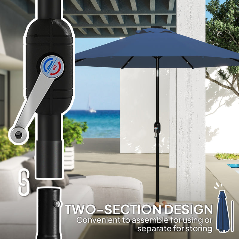 Blue 2.7m Garden Parasol with 24 LED Lights UV Protection Outdoor Shade by Outsunny