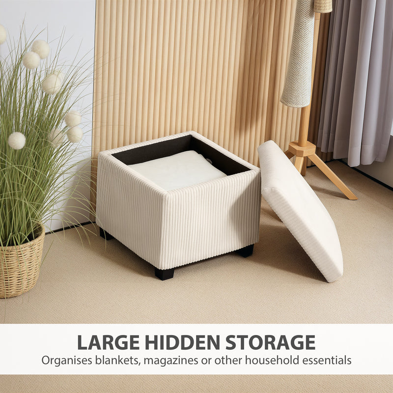 Beige Corduroy Square Storage Ottoman Stool with Removable Lid and Legs 40cm by HOMCOM