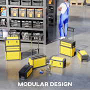 Yellow 3 in 1 Stackable Rolling Tool Box With Wheels For Garage Or Workshop Storage
