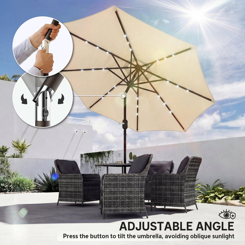 Patio Umbrella With Lights Adjustable Shade for Day and Night Use, Beige (Free Rain Cover)
