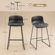 Set of 2 Bar Stools with Cushioned Seat and Easy Clean Surface for Kitchen Black AOSOM