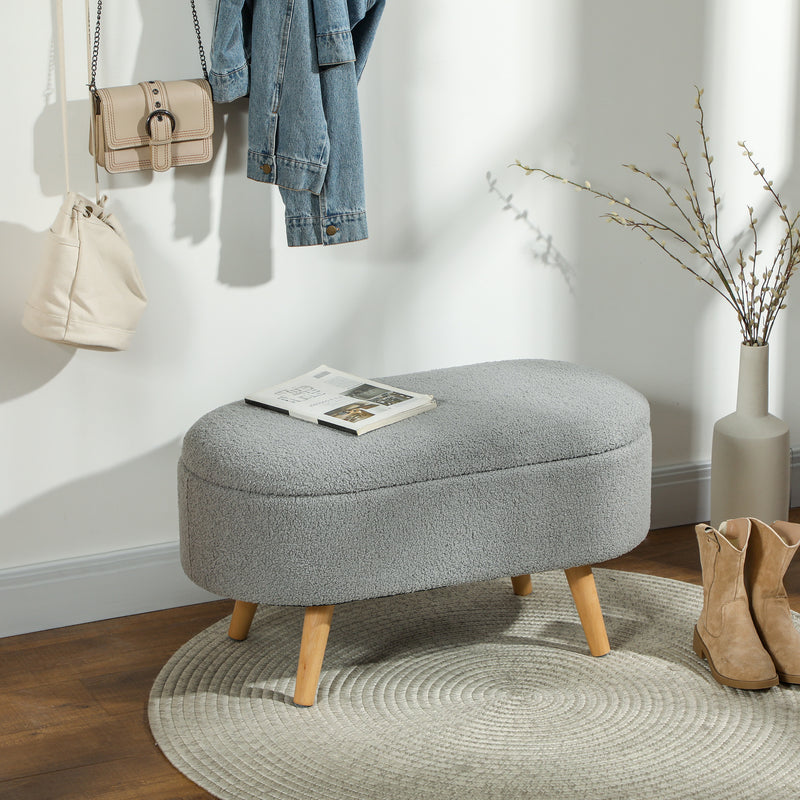 Grey Teddy Fleece Storage Ottoman Footstool with Padded Lid by HOMCOM