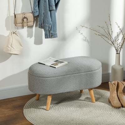 Grey Teddy Fleece Storage Ottoman Footstool with Padded Lid by HOMCOM Homcom