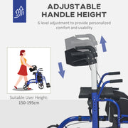 2 in 1 Wheelchair Transport Chair and Folding Rollator Walker with Seat and Bag by HOMCOM AOSOM