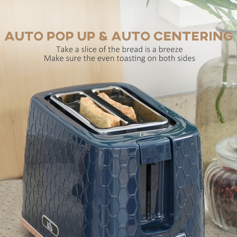 1.7L 3000W Fast Boil Cordless Kettle and 2 Slice Toaster Set with Auto Shut Off Blue by HOMCOM