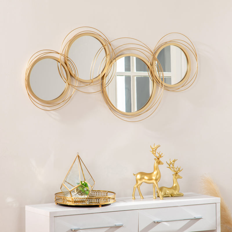 Large Modern Metal Wall Art with Decorative Mirror for Living Room or Bedroom, Gold