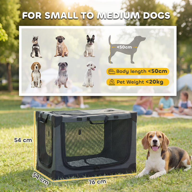 Foldable Dog Carrier for Travel and Home with Washable Cushion Army Green