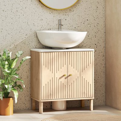 Under Sink Bathroom Cabinet for Pedestal Basin with Storage Shelf Space Oak