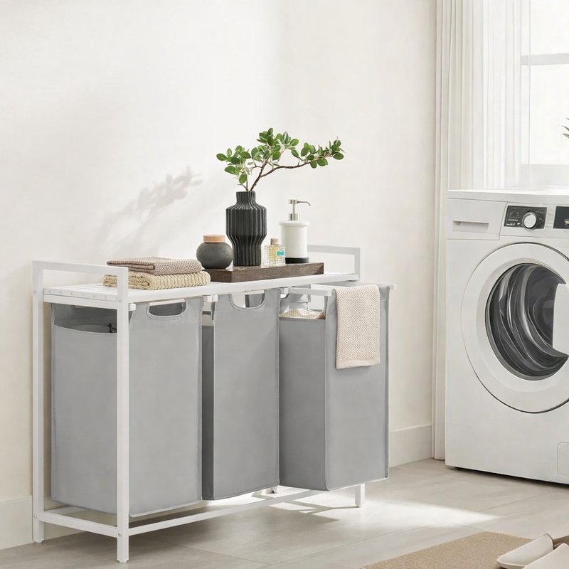 3 Compartment Laundry Sorter with Removable Pull Out Liners for Easy Sorting by Vasagle