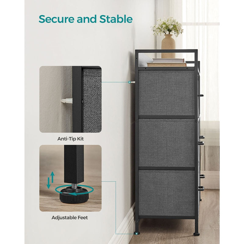 Image of a Chest of Drawers With 7 Grey Fabric Drawers by Songmics