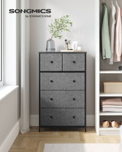 Chest of Drawers With 5 Grey Fabric Drawers by Songmics