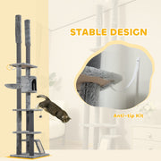Floor to Ceiling Cat Tree with Ramp Scratching Posts and House for Large Cats 225-255cm by PawHut